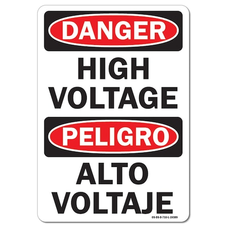 Signmission Safety Sign, OSHA Danger, 3.5" Height, 5" Width, High Voltage (Bilingual), Landscape, 10PK OS-DS-D-35-L-19389-10PK
